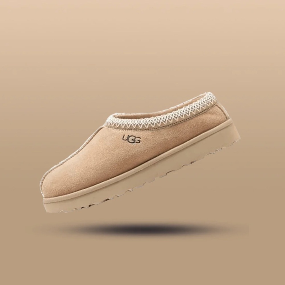 UGG Tan and Cream Slippers with Plush Collar